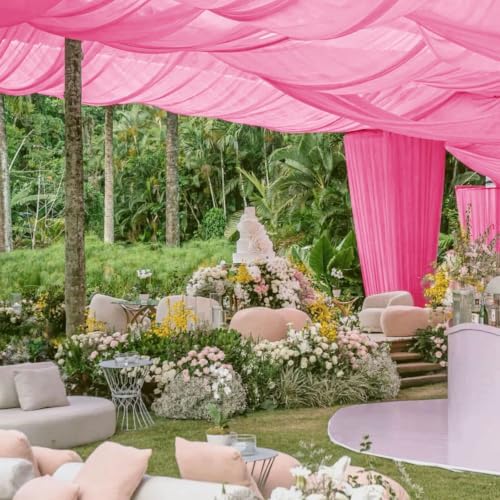 Wedding Arch Draping Fabric 29" x 18 FT Fuchsia Sheer Chiffon Outdoor Curtain Drapes for Wedding Birthday Party, alternate