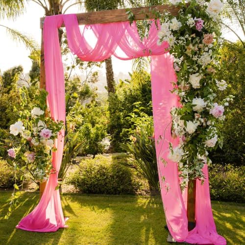 Wedding Arch Draping Fabric 29" x 18 FT Fuchsia Sheer Chiffon Outdoor Curtain Drapes for Wedding Birthday Party, alternate