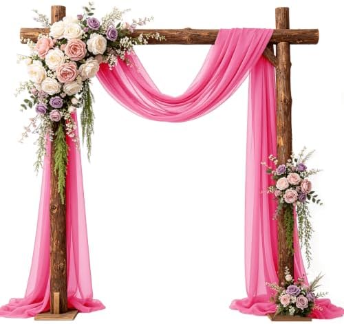 Wedding Arch Draping Fabric 29" x 18 FT Fuchsia Sheer Chiffon Outdoor Curtain Drapes for Wedding Birthday Party