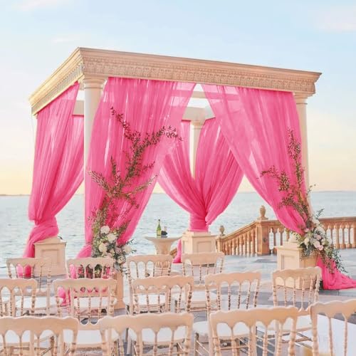 Wedding Arch Draping Fabric 29" x 18 FT Fuchsia Sheer Chiffon Outdoor Curtain Drapes for Wedding Birthday Party, alternate