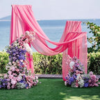 Wedding Arch Draping Fabric 29" x 18 FT Fuchsia Sheer Chiffon Outdoor Curtain Drapes for Wedding Birthday Party, alternate