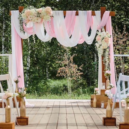 Wedding Arch Draping Fabric 29" x 18 FT Light Pink Sheer Chiffon Outdoor Curtain Drapes for Wedding Birthday, alternate view