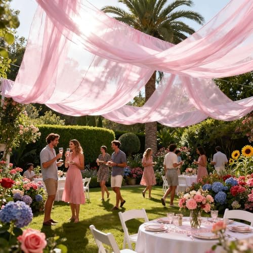 Wedding Arch Draping Fabric 29" x 18 FT Light Pink Sheer Chiffon Outdoor Curtain Drapes for Wedding Birthday, alternate view