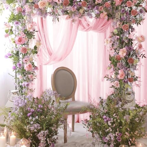Wedding Arch Draping Fabric 29" x 18 FT Light Pink Sheer Chiffon Outdoor Curtain Drapes for Wedding Birthday, alternate view