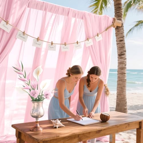 Wedding Arch Draping Fabric 29" x 18 FT Light Pink Sheer Chiffon Outdoor Curtain Drapes for Wedding Birthday, alternate view