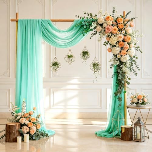 Wedding Arch Draping Fabric 29" x 18 FT Mint Green Sheer Chiffon Outdoor Curtain Drapes for Wedding Birthday, alternate view
