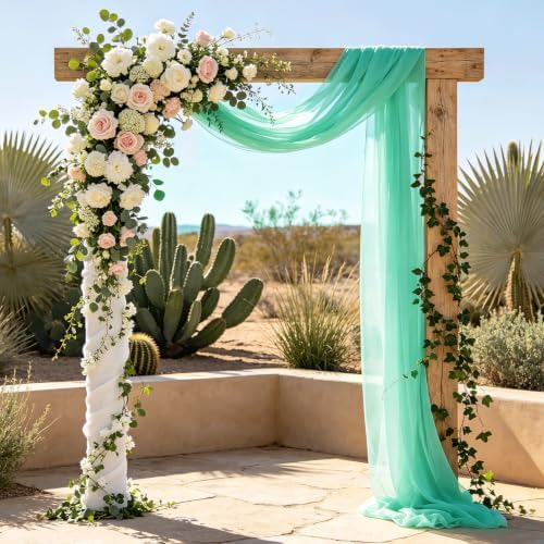 Wedding Arch Draping Fabric 29" x 18 FT Mint Green Sheer Chiffon Outdoor Curtain Drapes for Wedding Birthday, alternate view