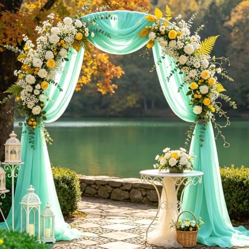 Wedding Arch Draping Fabric 29" x 18 FT Mint Green Sheer Chiffon Outdoor Curtain Drapes for Wedding Birthday, alternate view