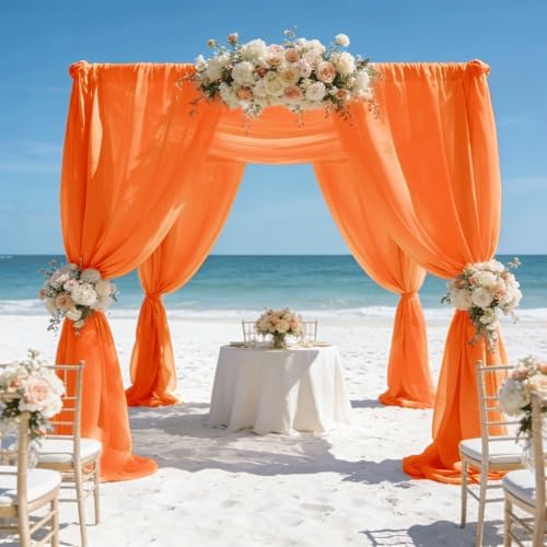 Wedding Arch Draping Fabric 29" x 18 FT Orange Sheer Chiffon Outdoor Curtain Drapes for Wedding Birthday Party, alternate