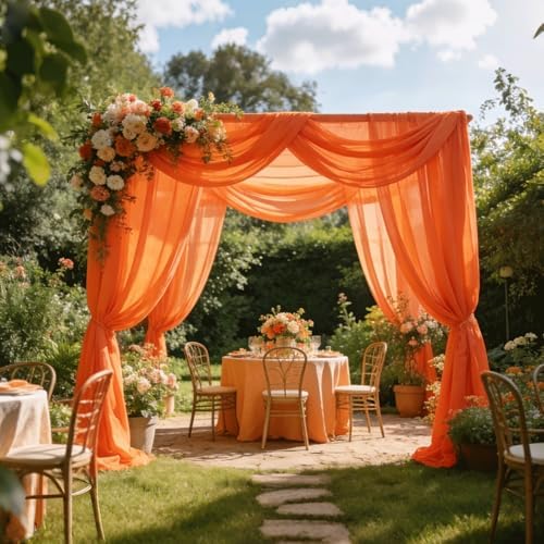 Wedding Arch Draping Fabric 29" x 18 FT Orange Sheer Chiffon Outdoor Curtain Drapes for Wedding Birthday Party, alternate