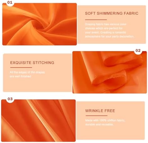 Wedding Arch Draping Fabric 29" x 18 FT Orange Sheer Chiffon Outdoor Curtain Drapes for Wedding Birthday Party, alternate
