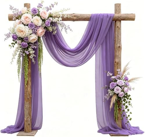 Wedding Arch Draping Fabric 29" x 18 FT Purple Sheer Chiffon Outdoor Curtain Drapes for Wedding Birthday Party