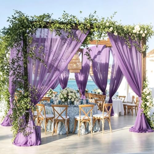 Wedding Arch Draping Fabric 29" x 18 FT Purple Sheer Chiffon Outdoor Curtain Drapes for Wedding Birthday Party, alternate