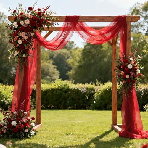 Wedding Arch Draping Fabric 29" x 18 FT Red Sheer Chiffon Outdoor Curtain Drapes for Wedding Birthday Party
