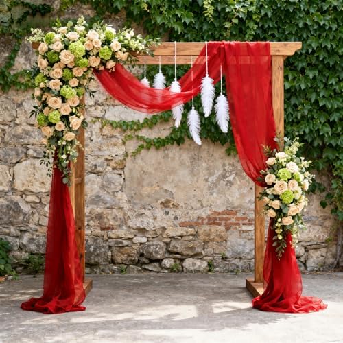 Wedding Arch Draping Fabric 29" x 18 FT Red Sheer Chiffon Outdoor Curtain Drapes for Wedding Birthday Party, alternate view 2