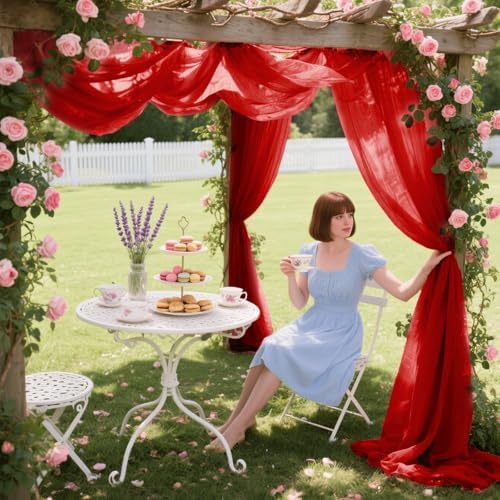 Wedding Arch Draping Fabric 29" x 18 FT Red Sheer Chiffon Outdoor Curtain Drapes for Wedding Birthday Party, alternate view 3