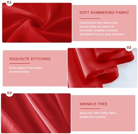 Wedding Arch Draping Fabric 29" x 18 FT Red Sheer Chiffon Outdoor Curtain Drapes for Wedding Birthday Party, alternate view 4