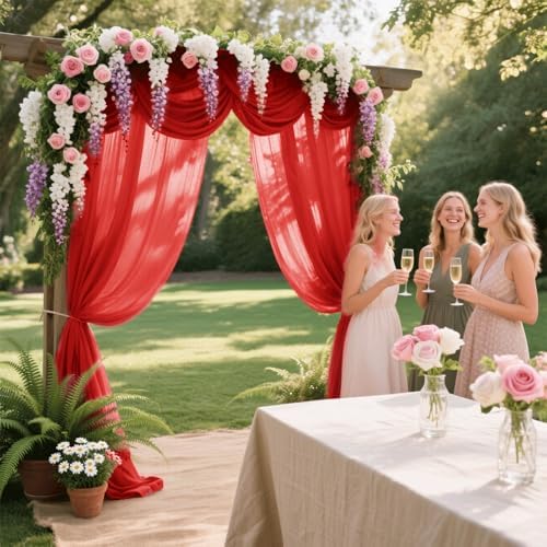 Wedding Arch Draping Fabric 29" x 18 FT Red Sheer Chiffon Outdoor Curtain Drapes for Wedding Birthday Party, alternate view 6