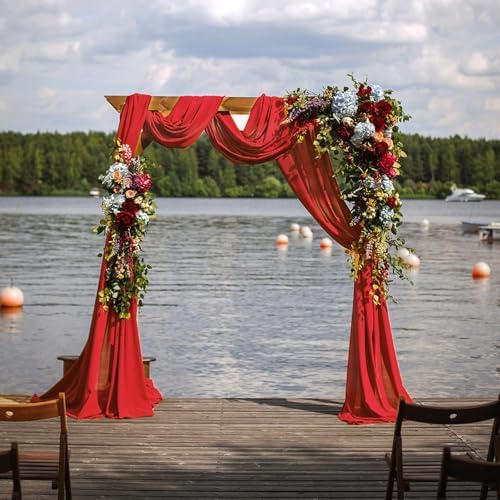 Wedding Arch Draping Fabric 29" x 18 FT Red Sheer Chiffon Outdoor Curtain Drapes for Wedding Birthday Party, alternate view 7