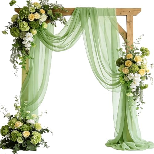 Wedding Arch Draping Fabric 29" x 18 FT Sage Green Sheer Chiffon Outdoor Curtain Drapes for Wedding Birthday