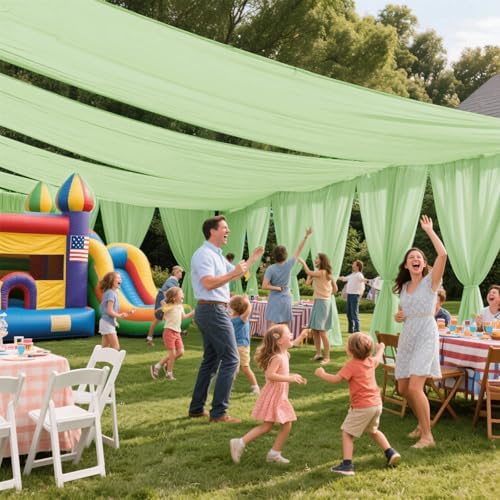 Wedding Arch Draping Fabric 29" x 18 FT Sage Green Sheer Chiffon Outdoor Curtain Drapes for Wedding Birthday, alternate view