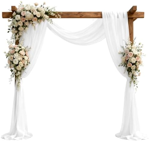Wedding Arch Draping Fabric 29" x 18 FT White Sheer Chiffon Outdoor Curtain Drapes for Wedding Birthday Party