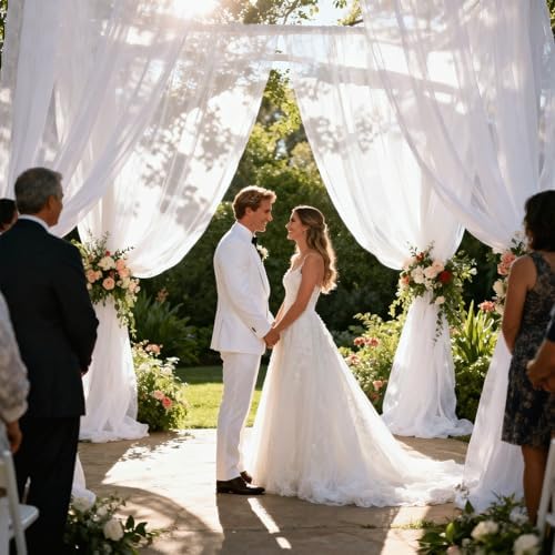 Wedding Arch Draping Fabric 29" x 18 FT White Sheer Chiffon Outdoor Curtain Drapes for Wedding Birthday Party, alternate view