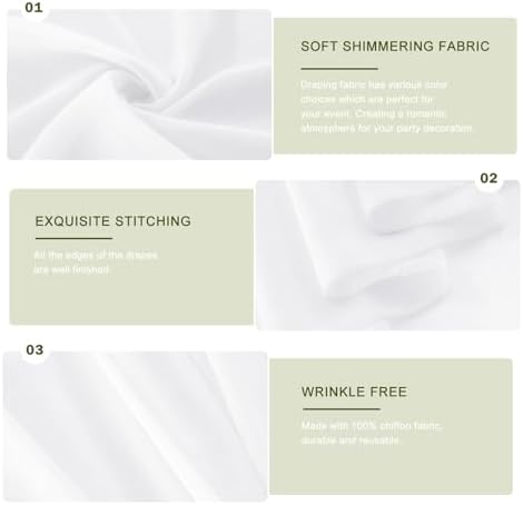 Wedding Arch Draping Fabric 29" x 18 FT White Sheer Chiffon Outdoor Curtain Drapes for Wedding Birthday Party, alternate view