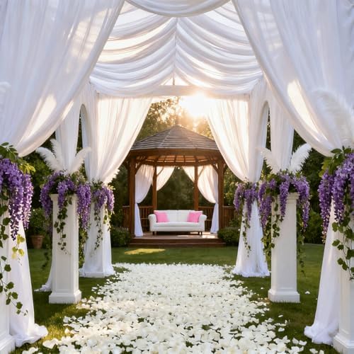 Wedding Arch Draping Fabric 29" x 18 FT White Sheer Chiffon Outdoor Curtain Drapes for Wedding Birthday Party, alternate view