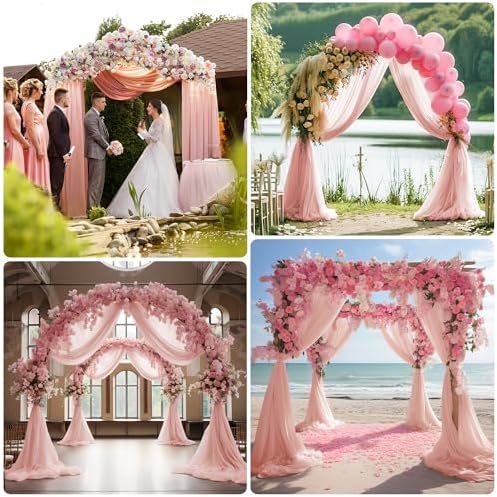 Wedding Arch Draping Fabric 3 Panels Blush Sheer Backdrop Drapes in Blush, alternate view 6