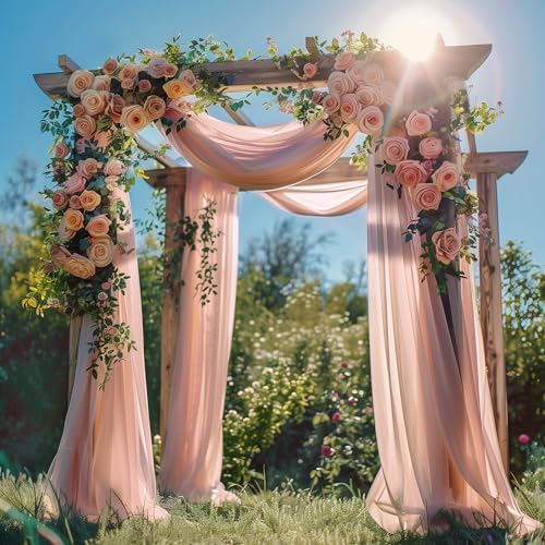 Wedding Arch Draping Fabric 3 Panels Dusty Rose Sheer Backdrop Drape in Dusty Rose, alternate view 2