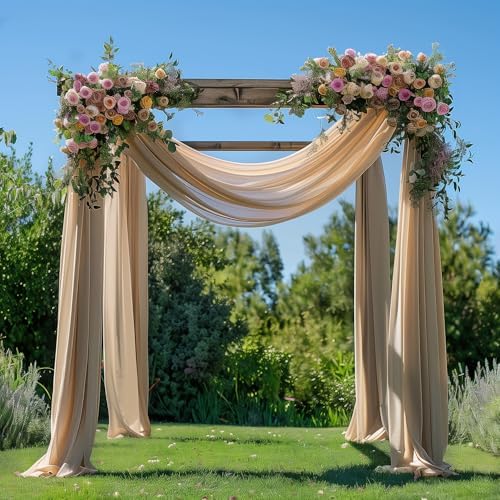 Wedding Arch Draping Fabric 3 Panels Nude Sheer Backdrop Drapes in Nude, alternate view 2
