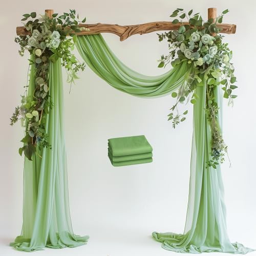 Wedding Arch Draping Fabric 3 Panels Sage Green Sheer Backdrop Drape in Sage Green