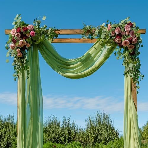 Wedding Arch Draping Fabric 3 Panels Sage Green Sheer Backdrop Drape in Sage Green, alternate view 5