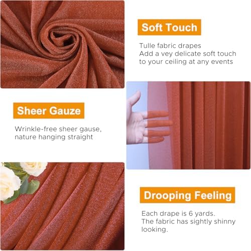 Wedding Arch Draping Fabric 3 Panels Terracotta Sheer Backdrop Drape in Terracotta, alternate view 3