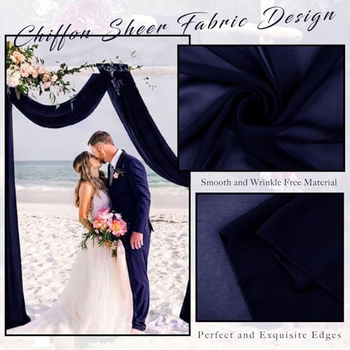 Wedding Arch Draping Fabric 4 Panels 20Ft Length x 28" Width Navy Blue Arch Drapes Chiffon Fabric Sheer Curtains, alternate