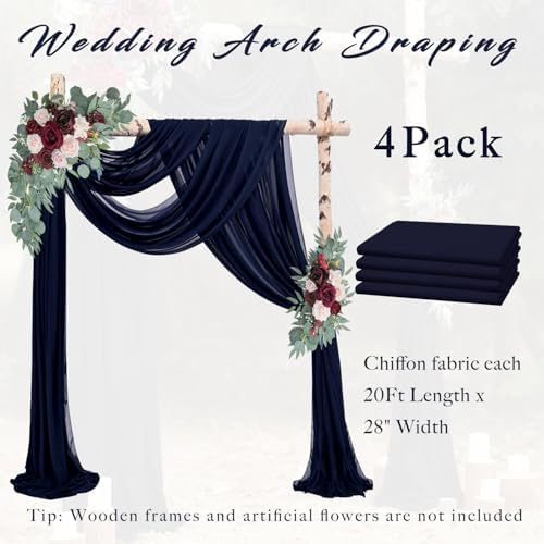 Wedding Arch Draping Fabric 4 Panels 20Ft Length x 28" Width Navy Blue Arch Drapes Chiffon Fabric Sheer Curtains, alternate