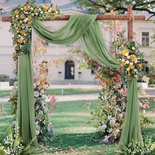 Wedding Arch Draping Fabric 4 Panels 20Ft Length x 28" Width Sage Green Arch Drapes Chiffon Fabric Sheer, alternate view 2