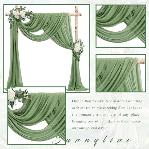 Wedding Arch Draping Fabric 4 Panels 20Ft Length x 28" Width Sage Green Arch Drapes Chiffon Fabric Sheer, alternate view 3