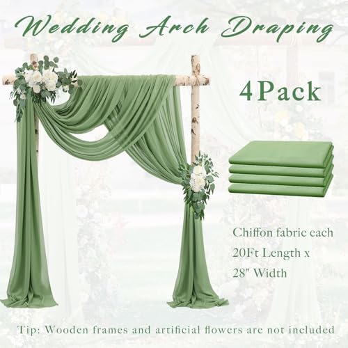 Wedding Arch Draping Fabric 4 Panels 20Ft Length x 28" Width Sage Green Arch Drapes Chiffon Fabric Sheer, alternate view 6