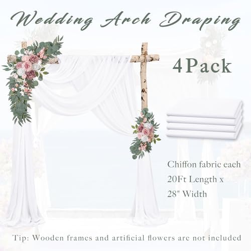 Wedding Arch Draping Fabric 4 Panels 20Ft Length x 28" Width White Arch Drapes Chiffon Fabric Sheer Curtains, alternate view