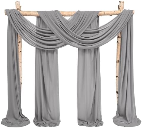 Wedding Arch Draping Fabric,4 Panels 28" x20ft Gray Wedding Arch Drapes for Ceremony Chiffon Fabric Drapes Arbor