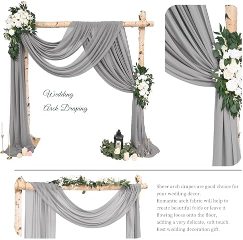 Wedding Arch Draping Fabric,4 Panels 28" x20ft Gray Wedding Arch Drapes for Ceremony Chiffon Fabric Drapes Arbor, alternate