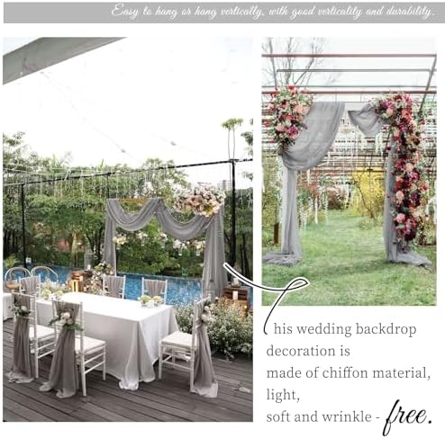 Wedding Arch Draping Fabric,4 Panels 28" x20ft Gray Wedding Arch Drapes for Ceremony Chiffon Fabric Drapes Arbor, alternate