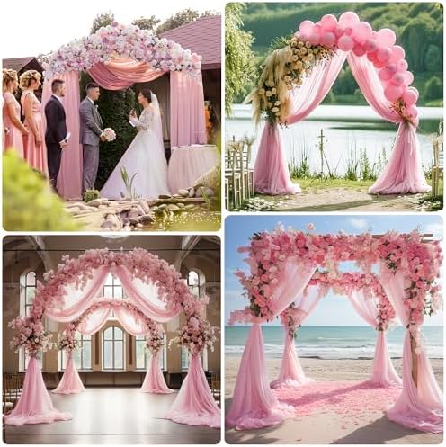 Wedding Arch Draping Fabric 4 Panels Blush Pink Sheer Backdrop Drape in Blush Pink, alternate view 6