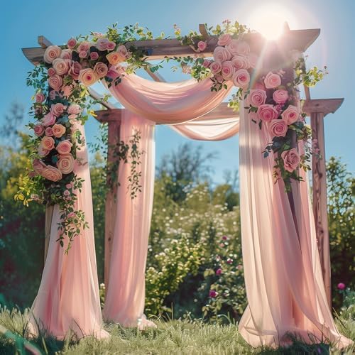 Wedding Arch Draping Fabric 4 Panels Blush Sheer Backdrop Drapes in Blush, alternate view 2