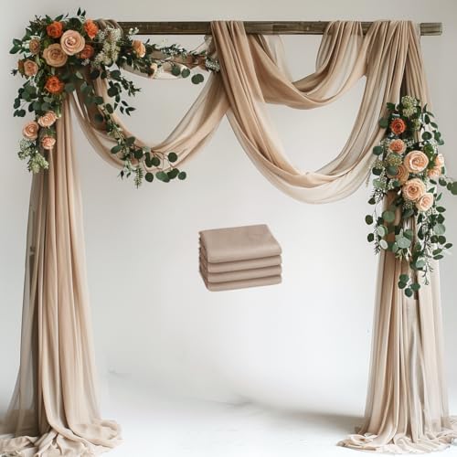 Wedding Arch Draping Fabric 4 Panels Nude Sheer Backdrop Drapes in Nude