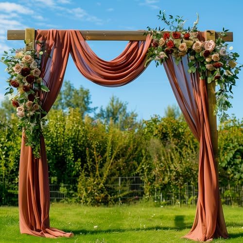 Wedding Arch Draping Fabric 4 Panels Terracotta Sheer Backdrop Drape in Terracotta, alternate view 2