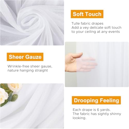 Wedding Arch Draping Fabric 4 Panels White Sheer Backdrop Drapes in White, alternate view 3