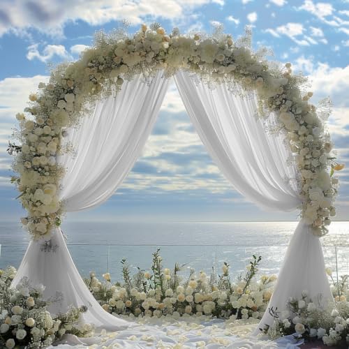 Wedding Arch Draping Fabric 4 Panels White Sheer Backdrop Drapes in White, alternate view 5